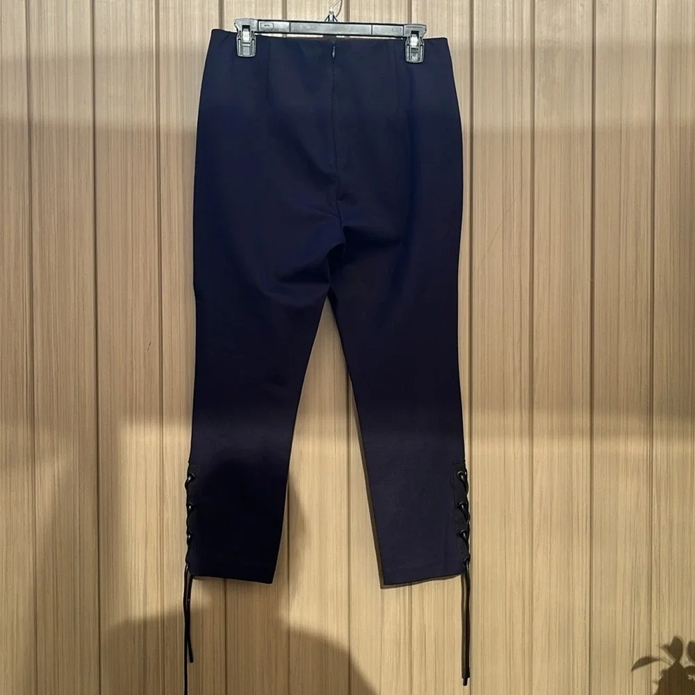 Rag & Bone Simone Lace Up Ankle Crop Stretch Pants‎ Size 10 Navy Blue St…